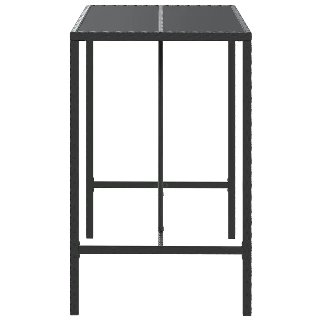 Bar Table with Glass Top Black 110x70x110 cm Poly Rattan 362588