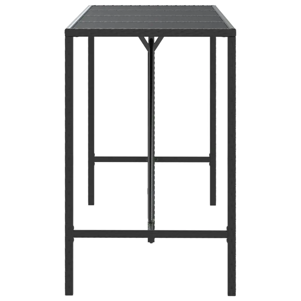 Bar Table with Glass Top Black 180x70x110 cm Poly Rattan 362591