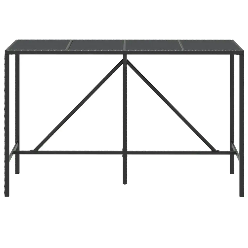 Bar Table with Glass Top Black 180x70x110 cm Poly Rattan 362591