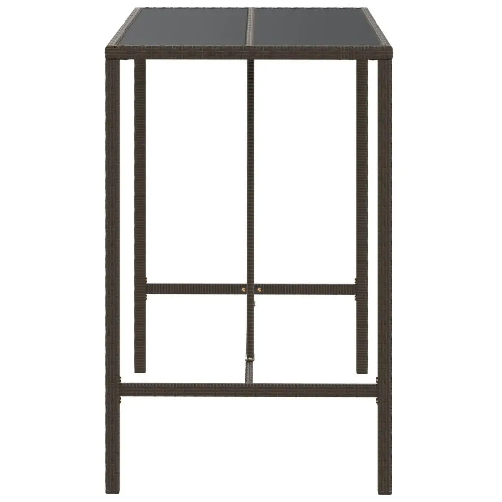 Bar Table with Glass Top Brown 110x70x110 cm Poly Rattan 362587