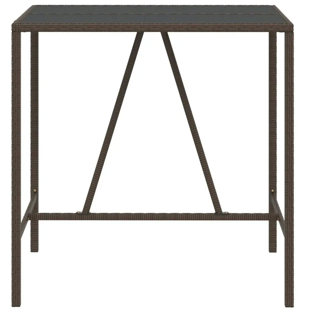 Bar Table with Glass Top Brown 110x70x110 cm Poly Rattan 362587