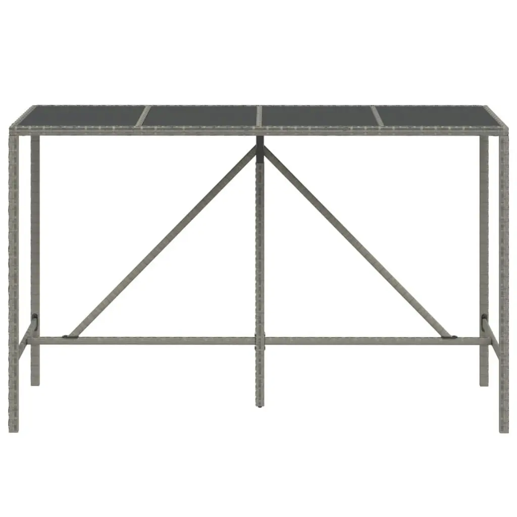 Bar Table with Glass Top Grey 180x70x110 cm Poly Rattan 362592