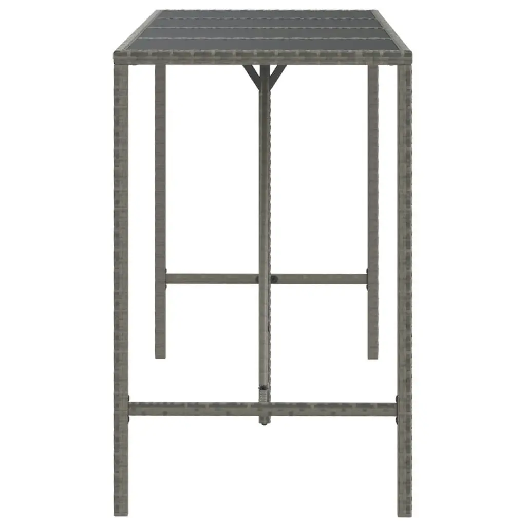 Bar Table with Glass Top Grey 180x70x110 cm Poly Rattan 362592