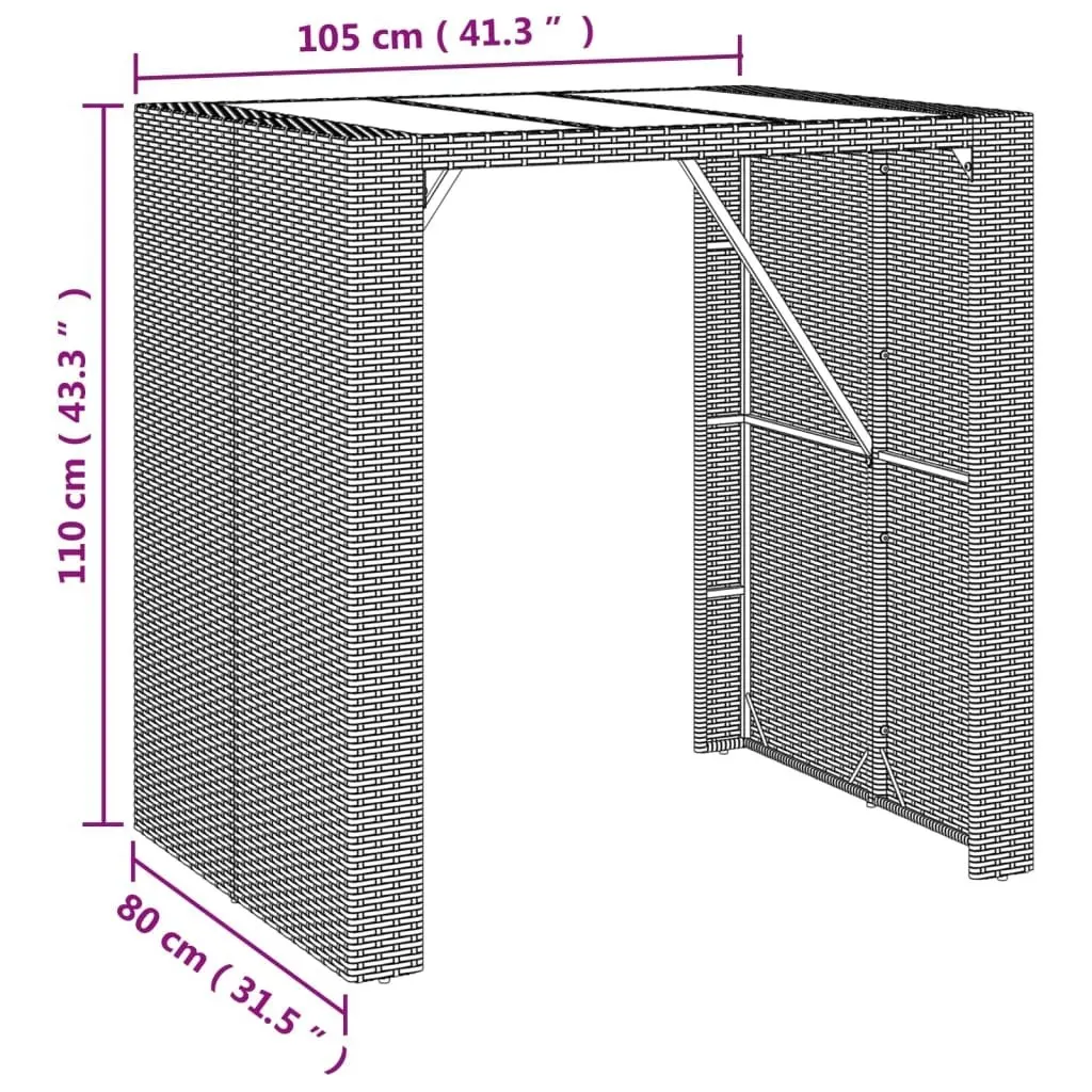 Bar Table with Glass Top Grey 105x80x110 cm Poly Rattan 362595