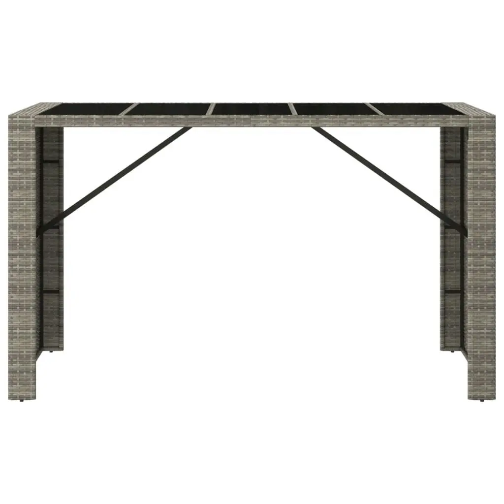 Bar Table with Glass Top Grey 185x80x110 cm Poly Rattan 362601