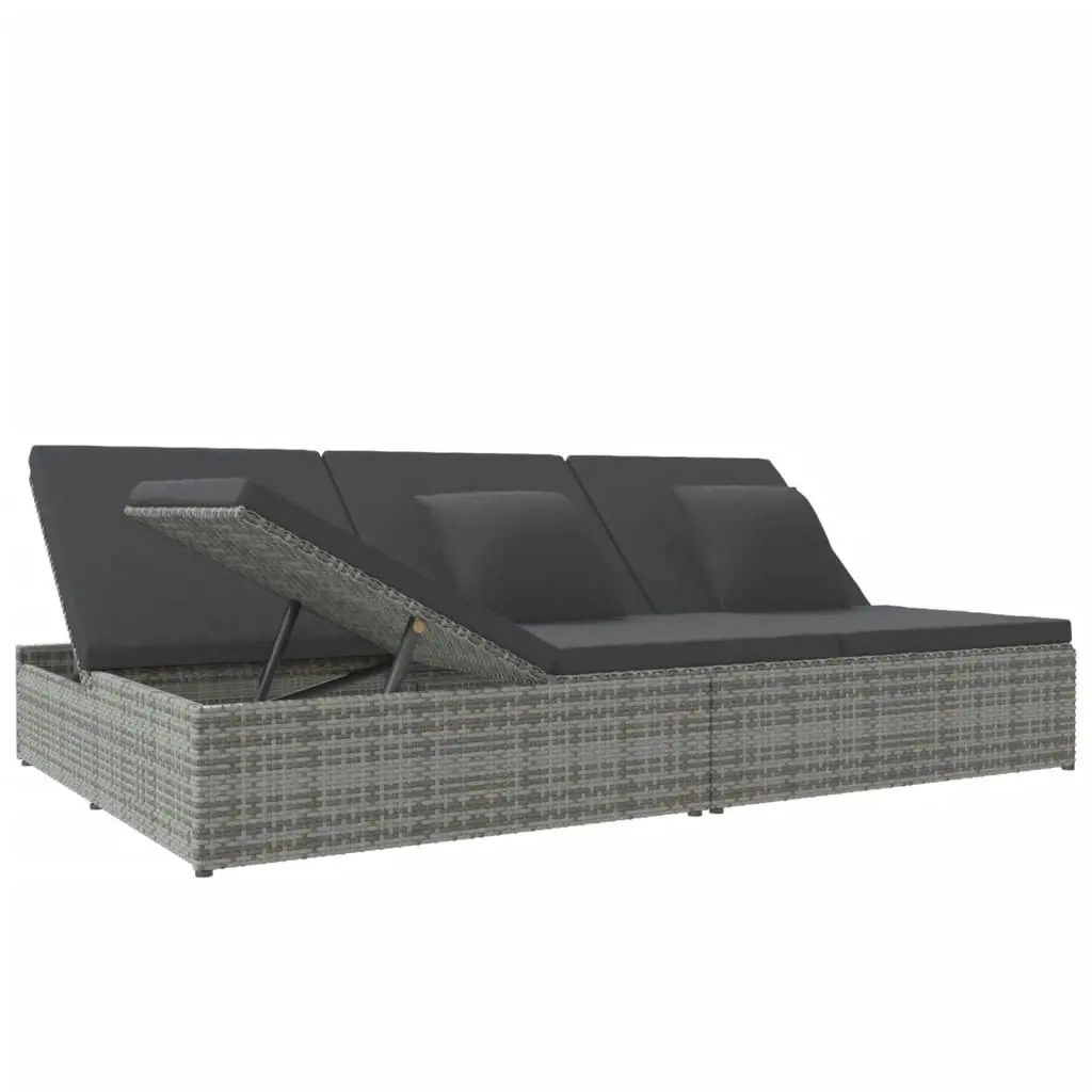 Convertible Sun Bed with Cushions Poly Rattan Dark Grey 317240