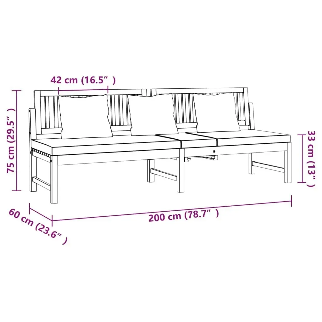 Day Bed with Grey Cushion 200x60x75 cm Solid Wood Acacia 312145