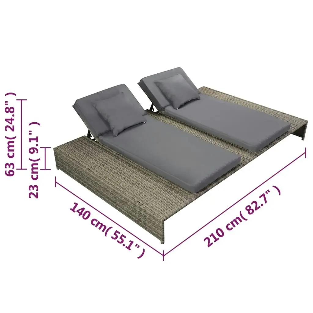 Double Sun Lounger with Cushion Poly Rattan Grey 42888