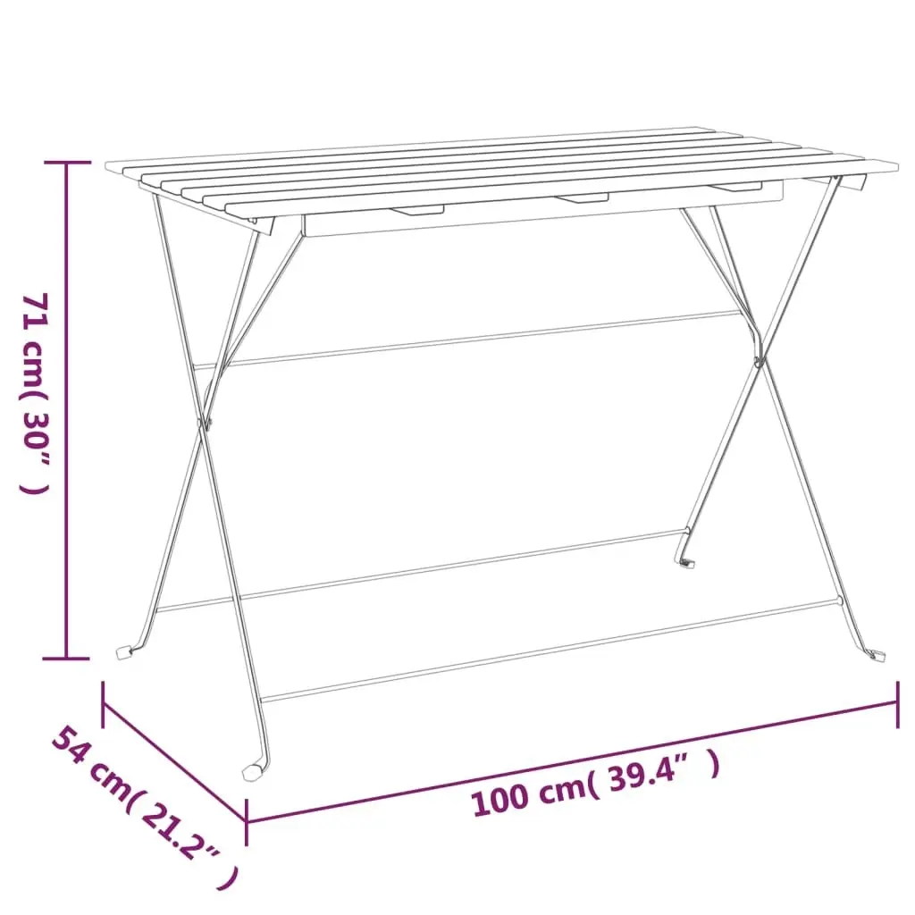 Folding Bistro Table 100x54x71 cm Solid Wood Acacia and Steel 319976