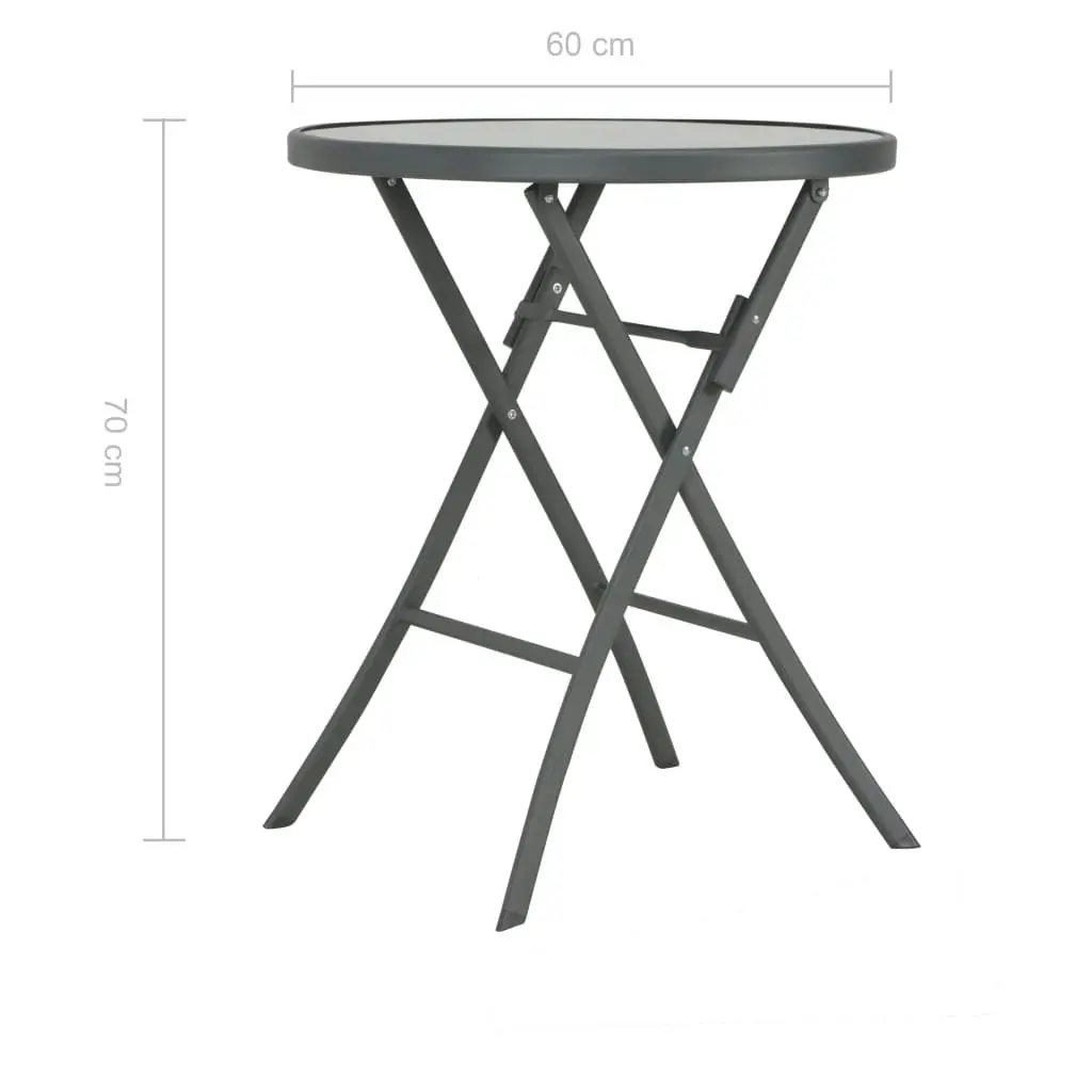 Folding Bistro Table Grey 60x70 cm Glass and Steel 44714