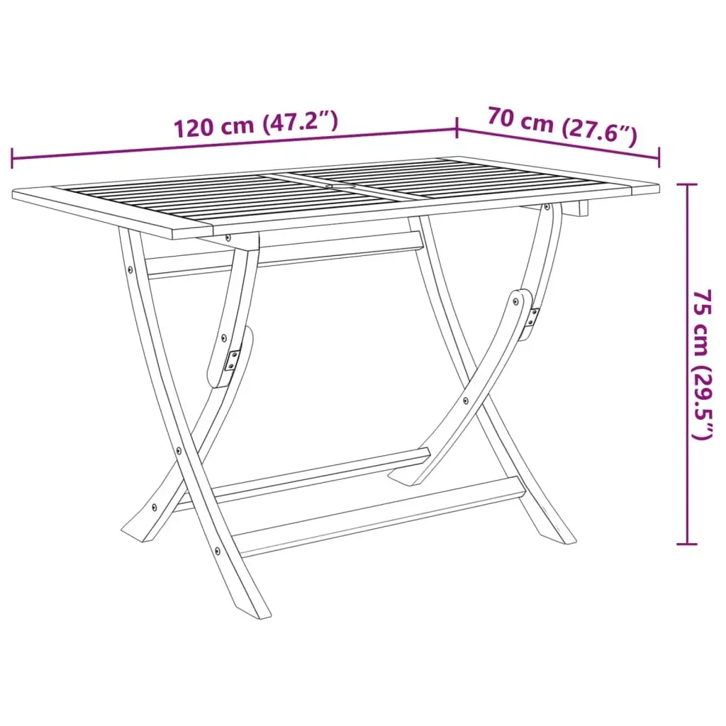 Folding Garden Table 120x70x75 cm Solid Acacia Wood 313323