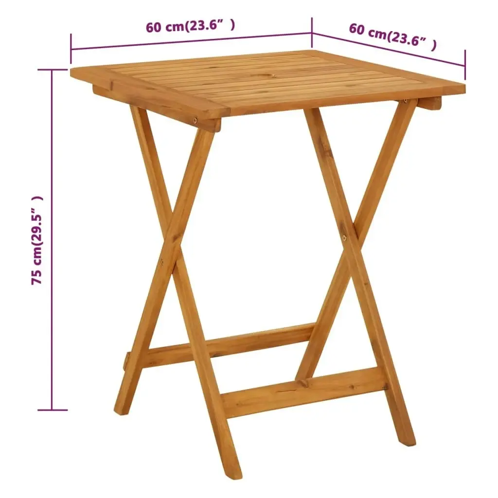 Folding Garden Table 60x60x75 cm Solid Acacia Wood 313595