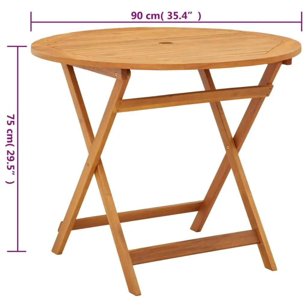 Folding Garden Table Ø90x75 cm Solid Eucalyptus Wood 312456