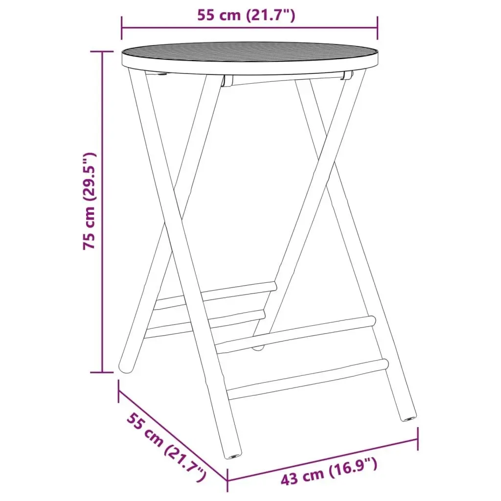 Folding Garden Table Ã˜55x75 cm Bamboo 365881