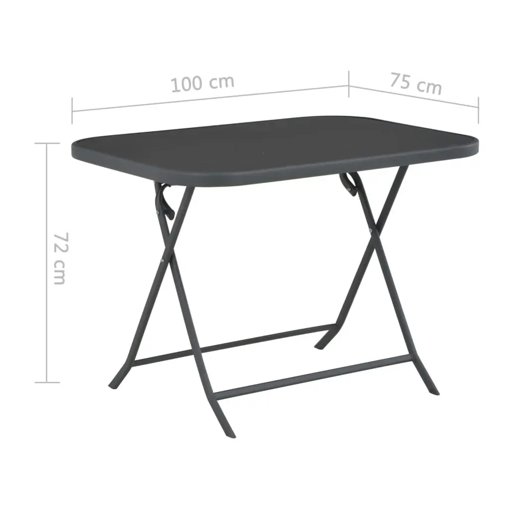 Folding Garden Table Grey 100x75x72 cm Glass and Steel 44711