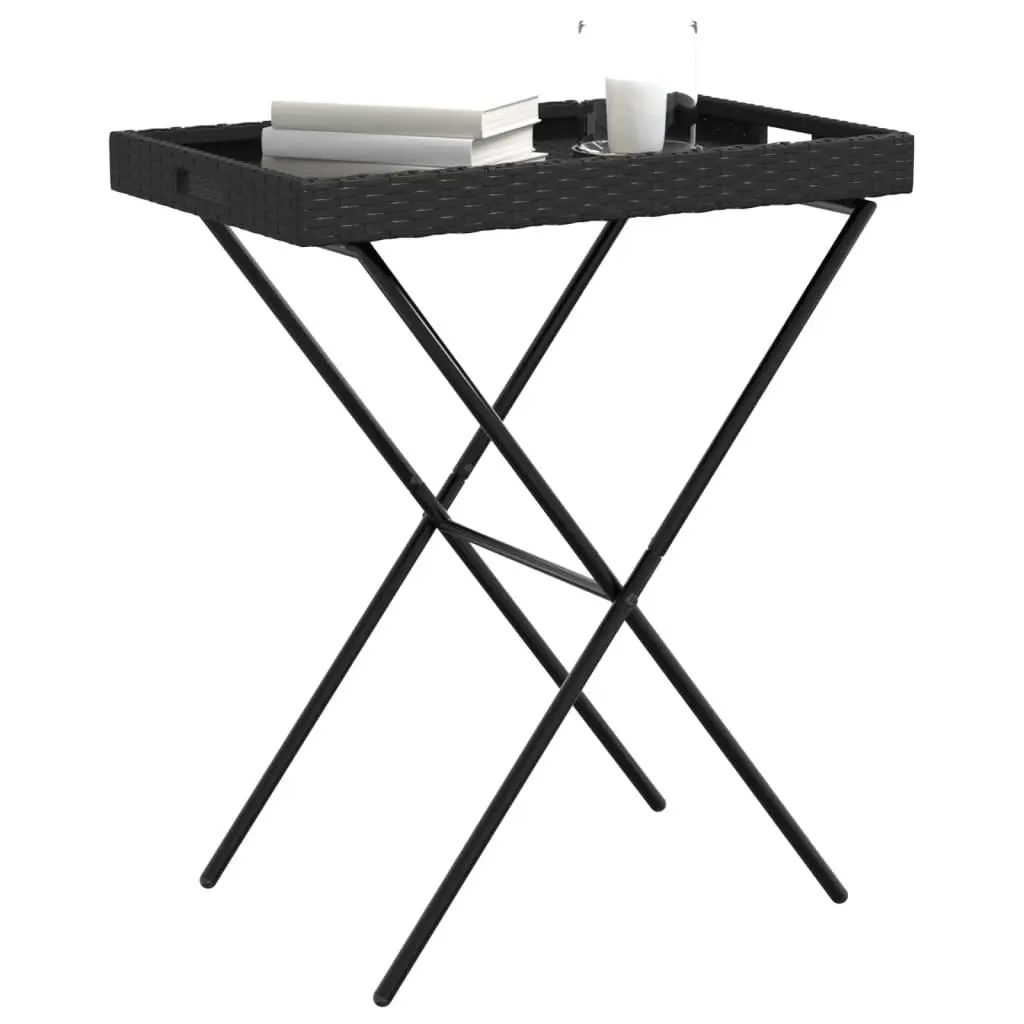 Folding Tray Table Black 65x40x75 cm Poly Rattan 365127