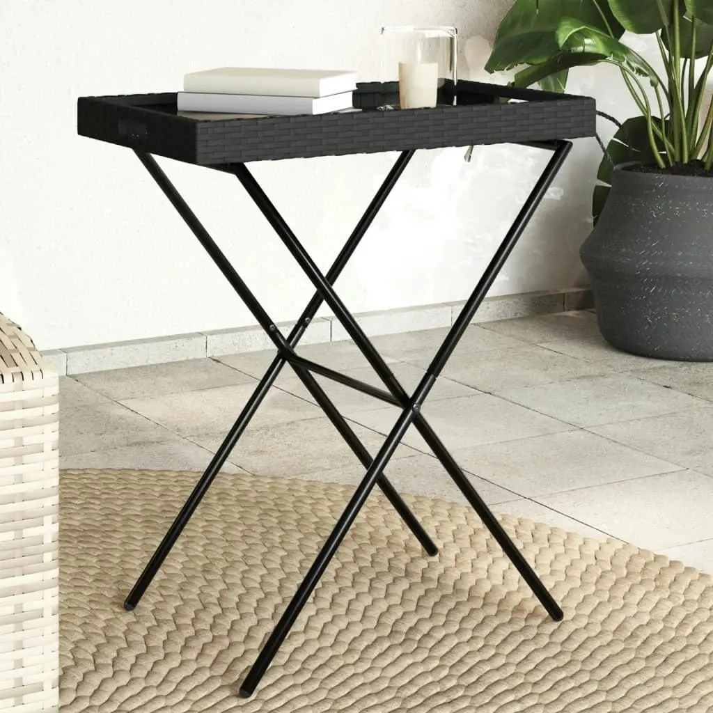 Folding Tray Table Black 65x40x75 cm Poly Rattan 365127