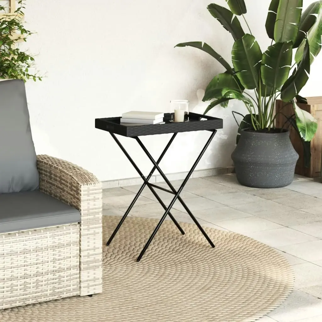 Folding Tray Table Black 65x40x75 cm Poly Rattan 365127