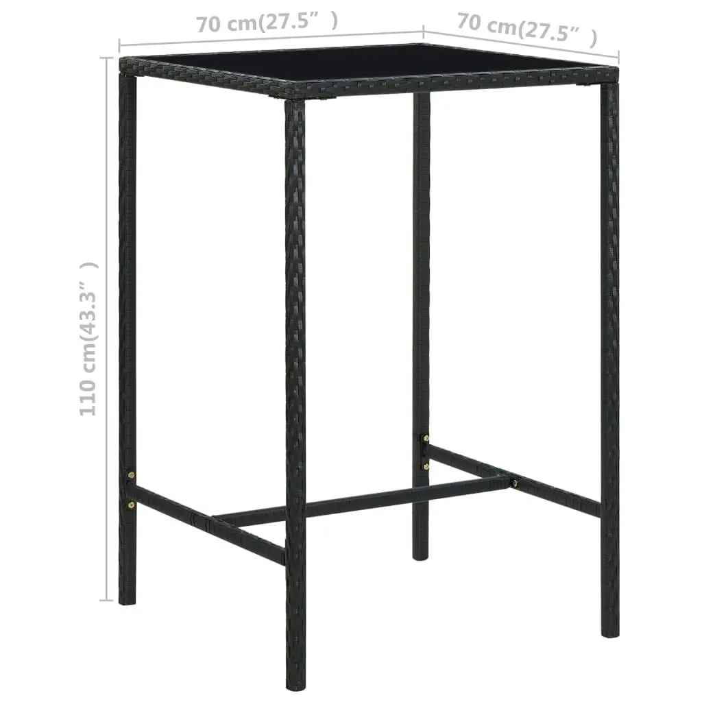 Garden Bar Table Black 70x70x110 cm Poly Rattan and Glass 313458