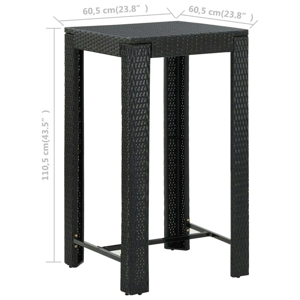 Garden Bar Table Black 60.5x60.5x110.5 cm Poly Rattan 45871