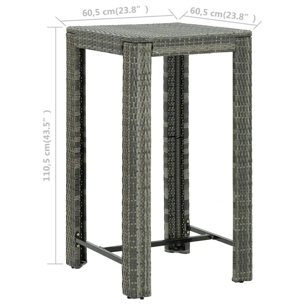 Garden Bar Table Grey 60.5x60.5x110.5 cm Poly Rattan 45872