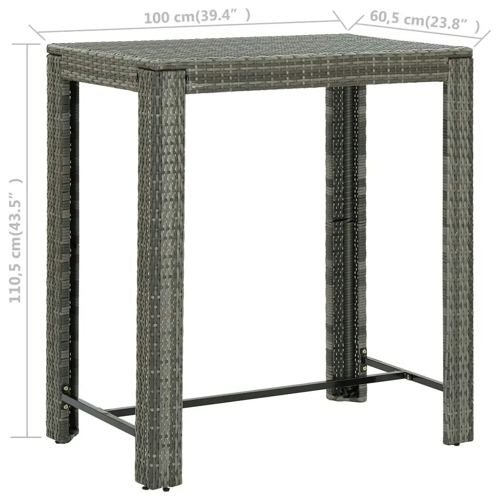 Garden Bar Table Grey 100x60.5x110.5 cm Poly Rattan 45875