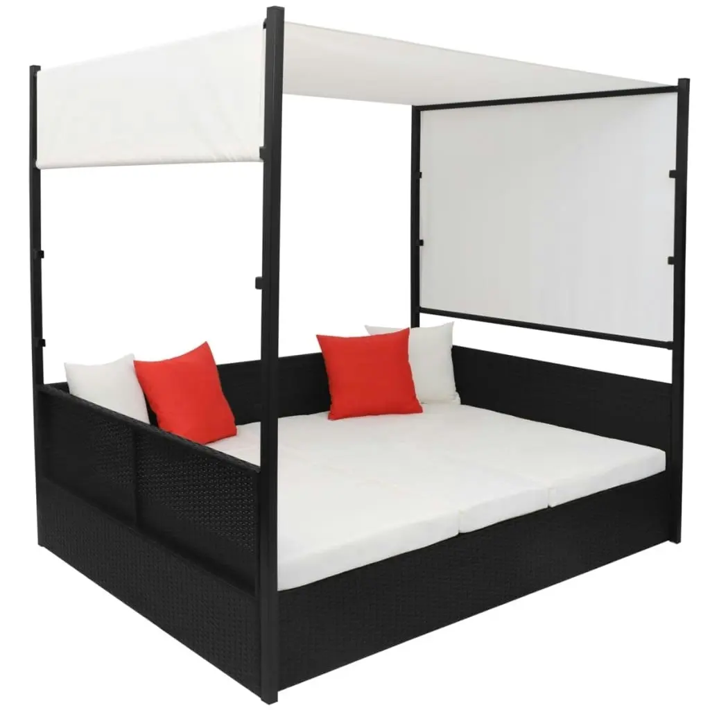 Garden Bed with Canopy Black 190x130 cm Poly Rattan 42901