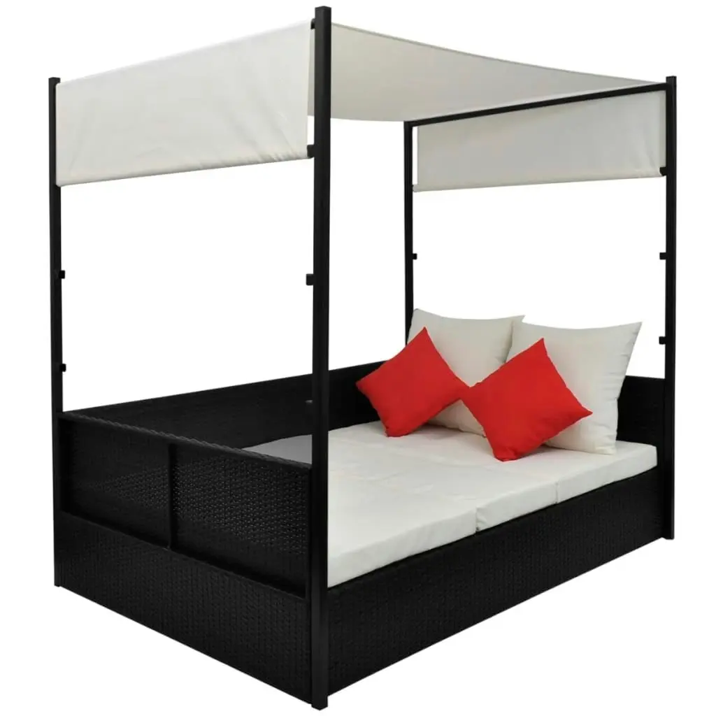 Garden Bed with Canopy Black 190x130 cm Poly Rattan 42901