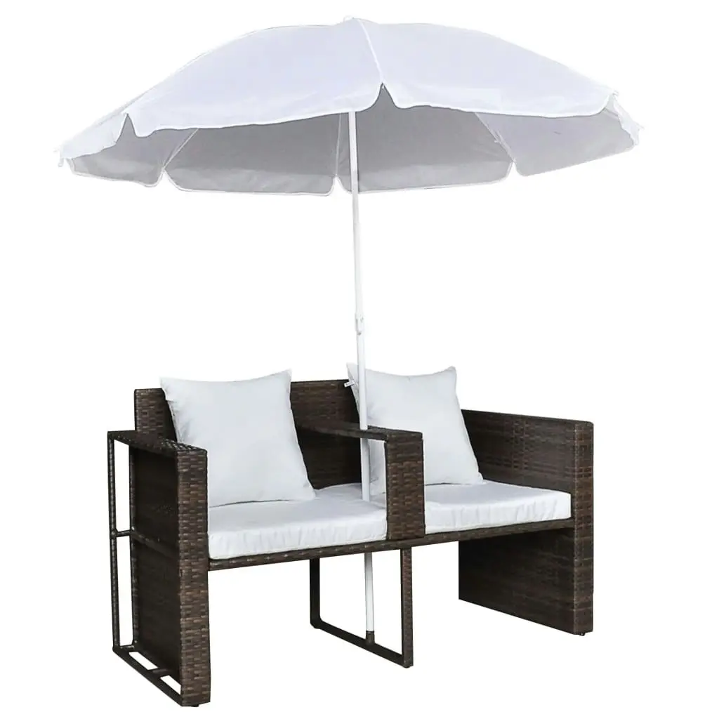 Garden Bed with Parasol Brown Poly Rattan 40734