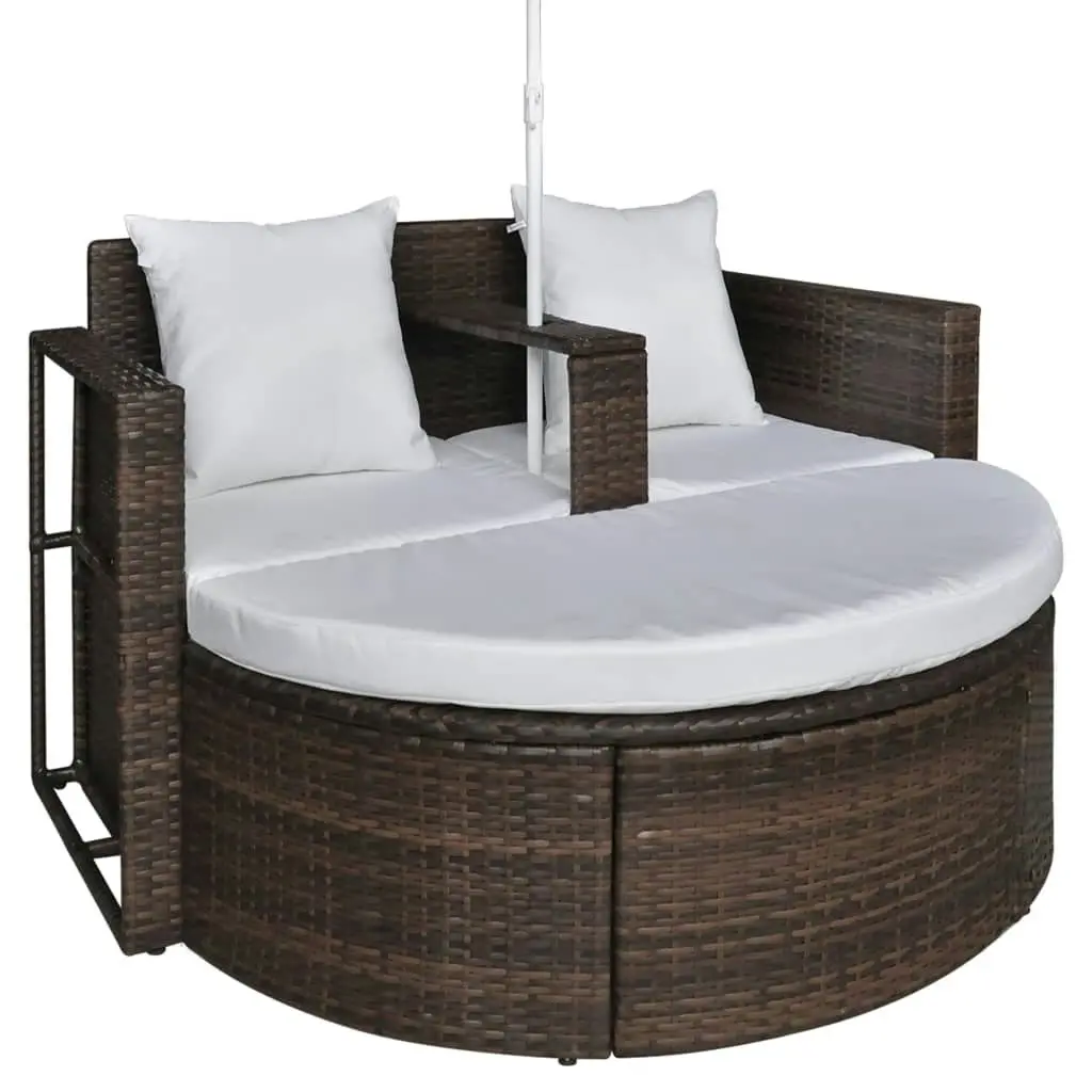 Garden Bed with Parasol Brown Poly Rattan 40734