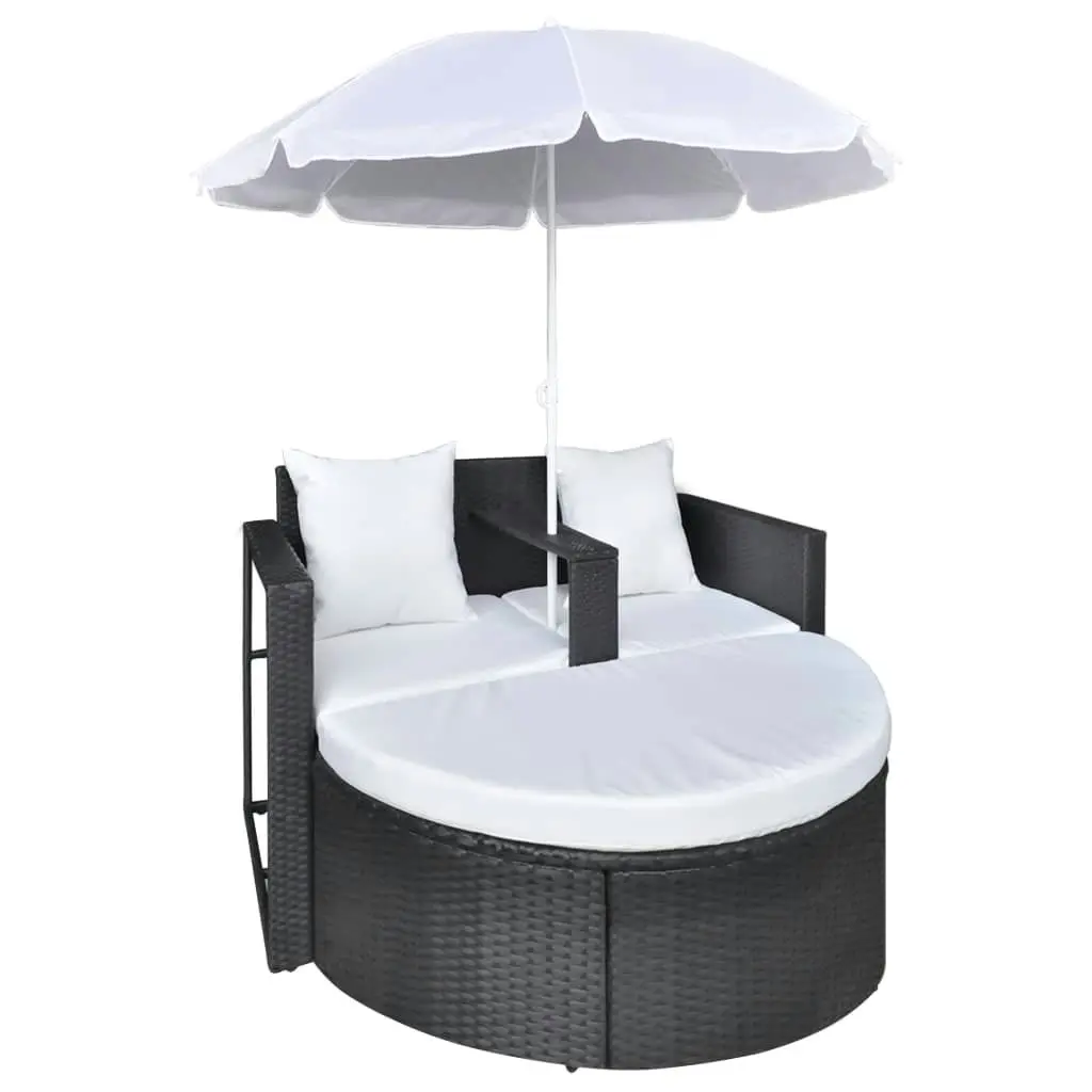 Garden Bed with Parasol Black Poly Rattan 40735