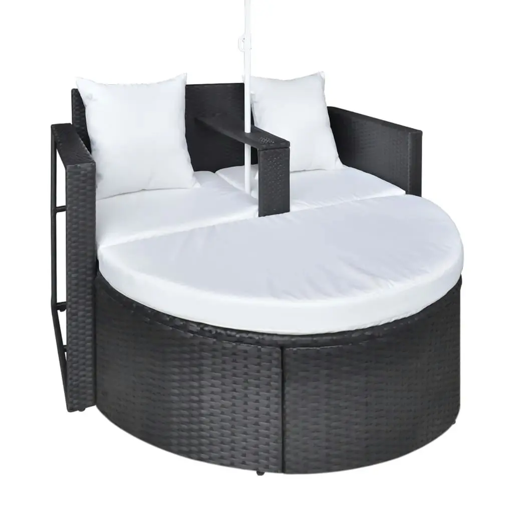 Garden Bed with Parasol Black Poly Rattan 40735