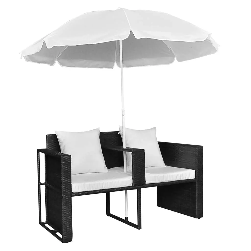 Garden Bed with Parasol Black Poly Rattan 40735