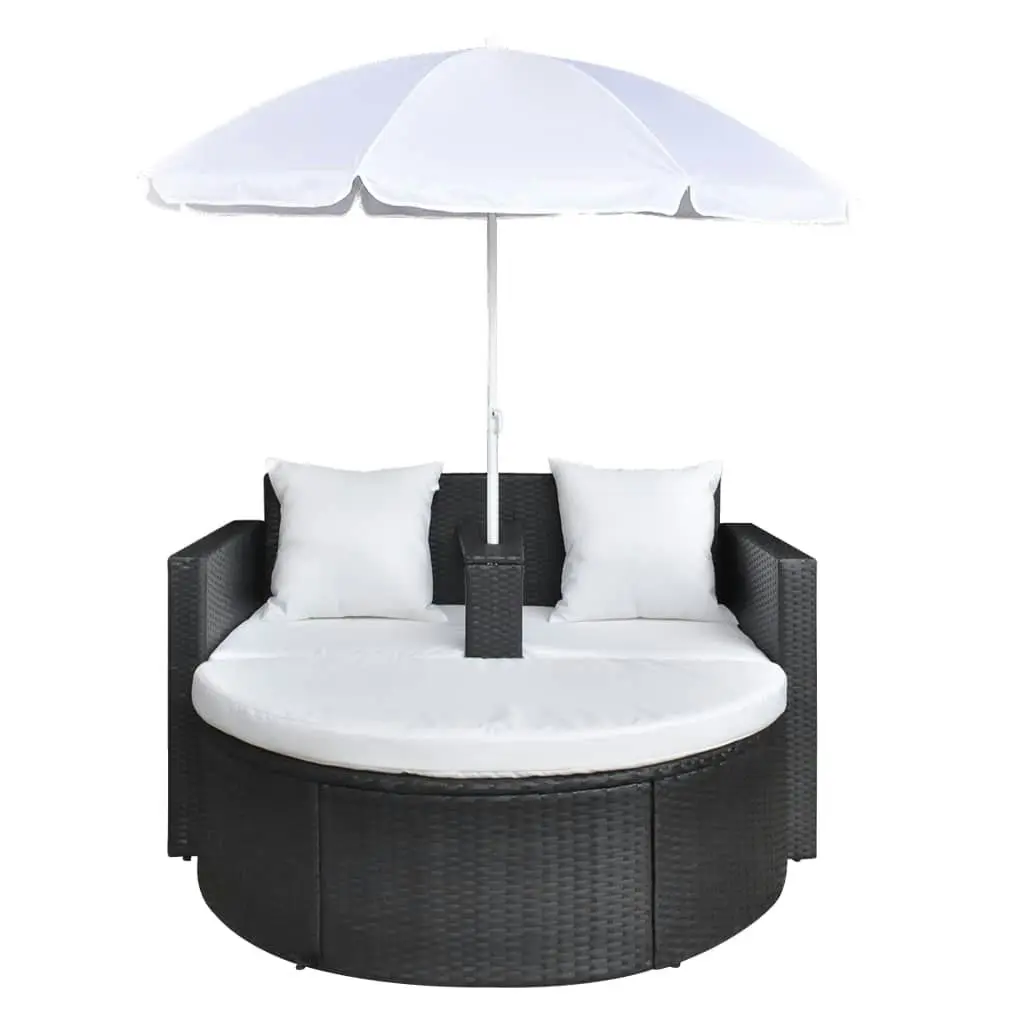 Garden Bed with Parasol Black Poly Rattan 40735