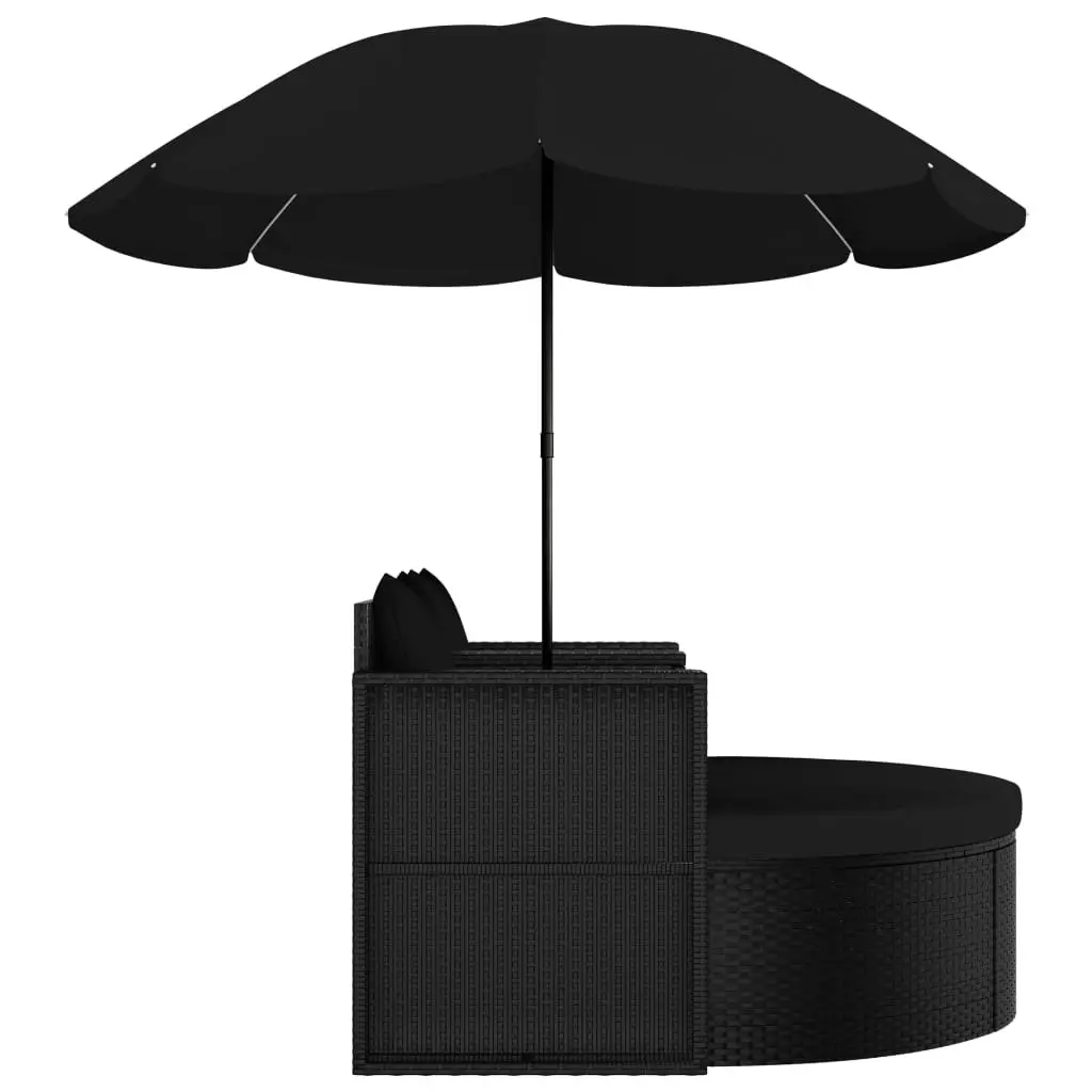 Garden Bed with Parasol Poly Rattan Black 47398