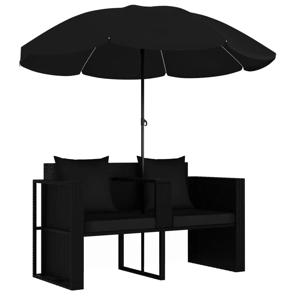 Garden Bed with Parasol Poly Rattan Black 47398