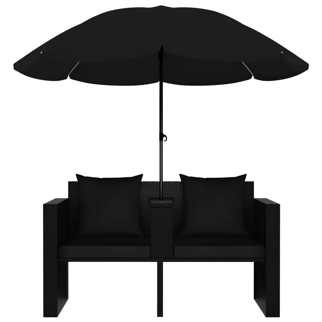 Garden Bed with Parasol Poly Rattan Black 47398