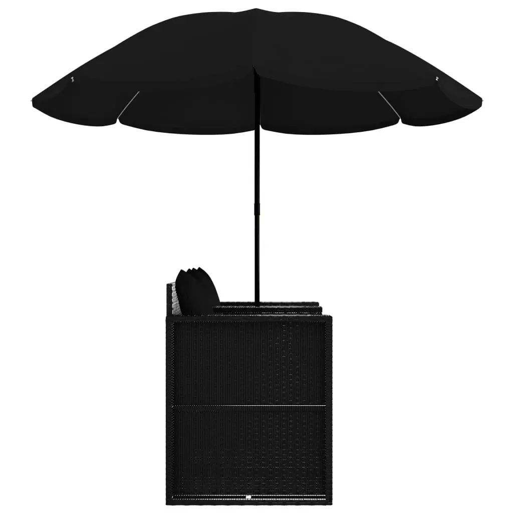 Garden Bed with Parasol Poly Rattan Black 47398