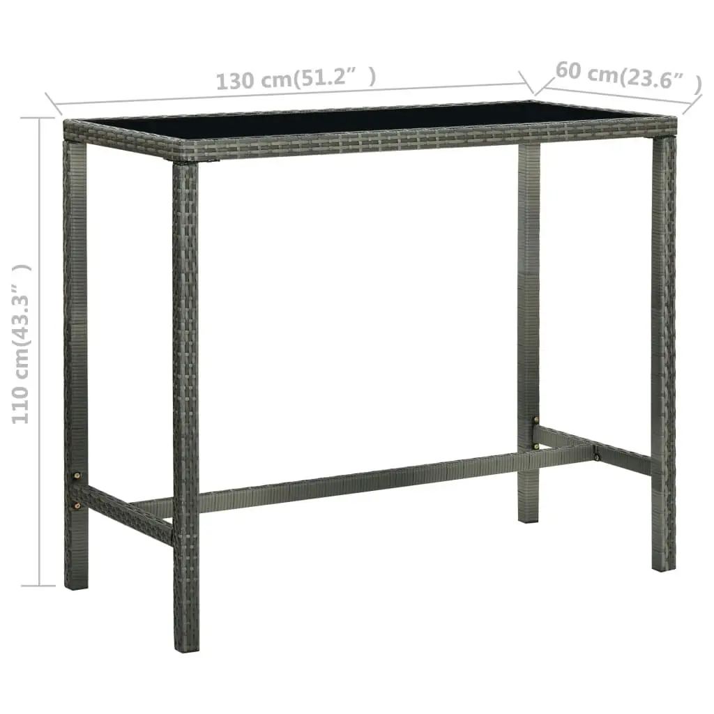 Garden Bar Table Grey 130x60x110 cm Poly Rattan and Glass 313462