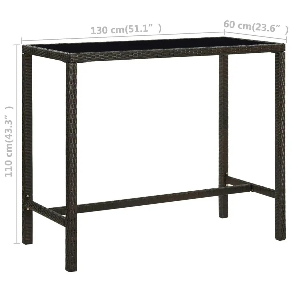 Garden Bar Table Brown 130x60x110 cm Poly Rattan and Glass 313460