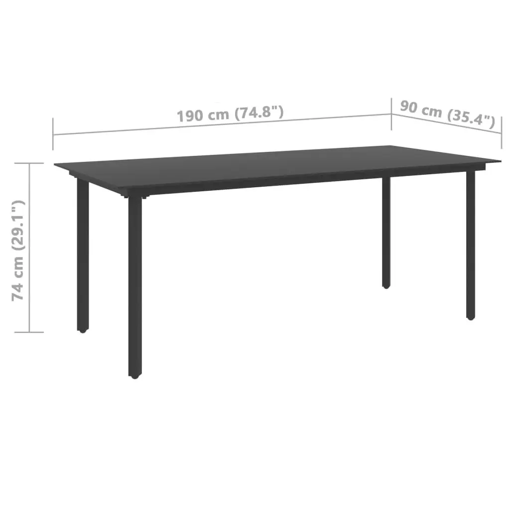 Garden Dining Table Black 190x90x74 cm Steel and Glass 313111