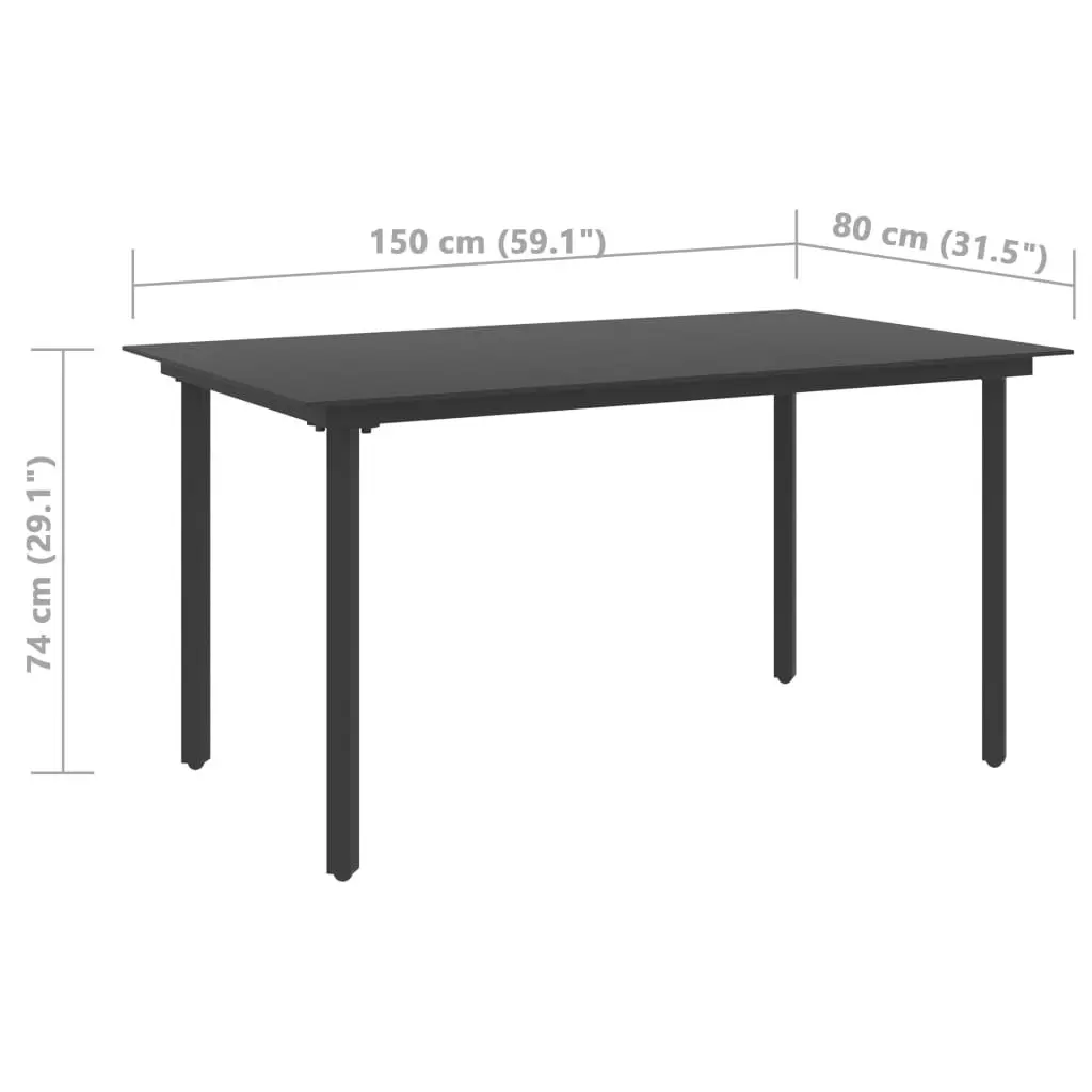 Garden Dining Table Black 150x80x74 cm Steel and Glass 313110