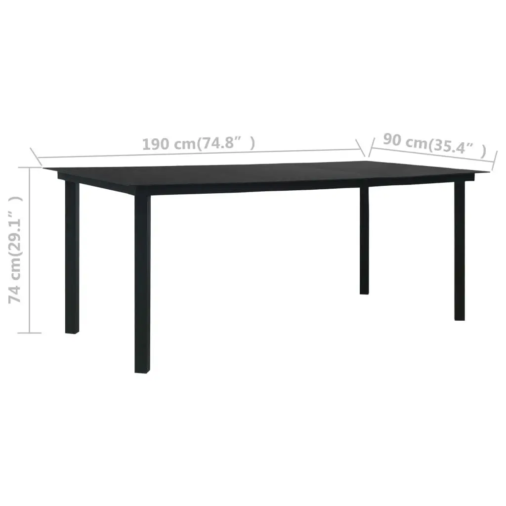 Garden Dining Table Black 190x90x74 cm Steel and Glass 312163