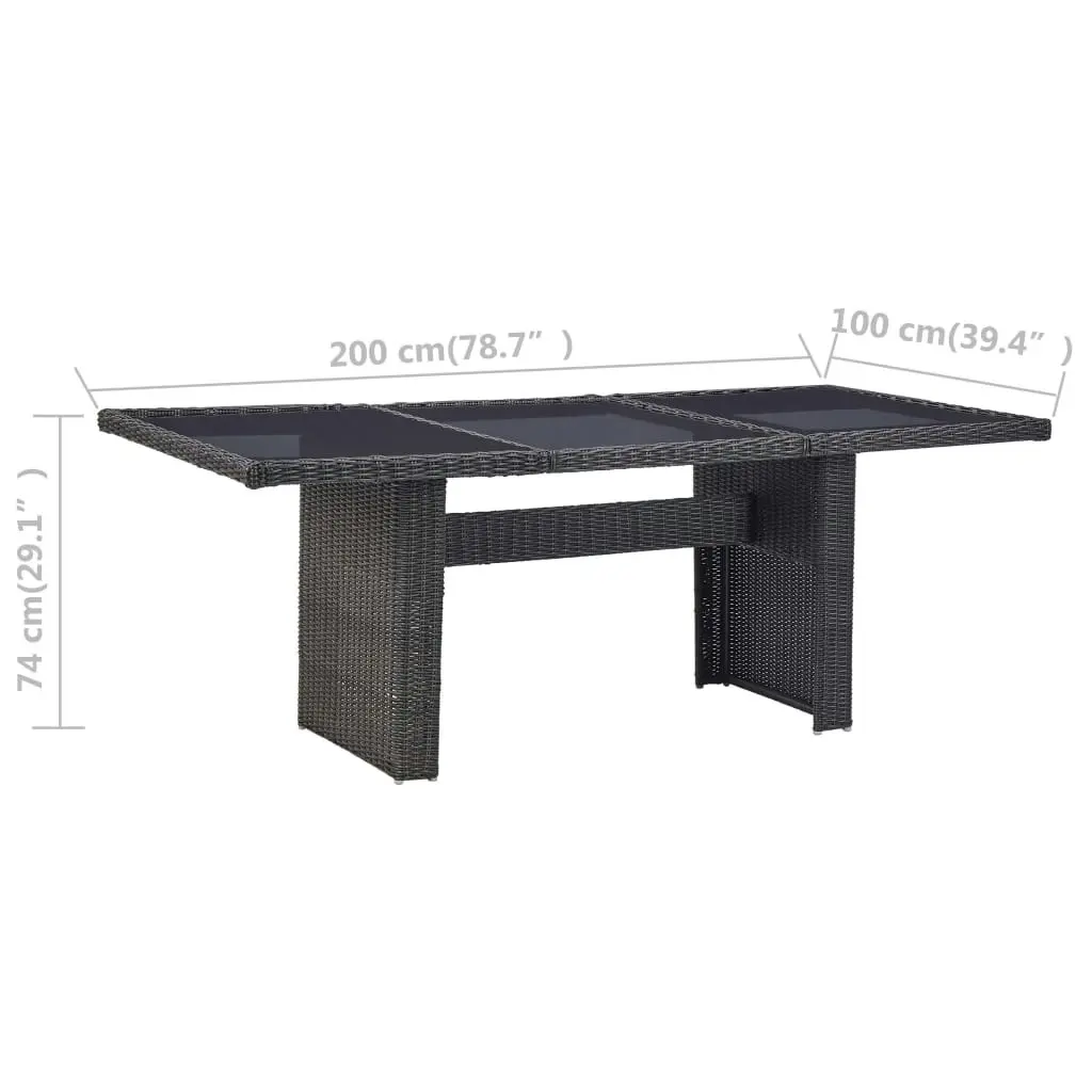 Garden Dining Table Black 200x100x74 cm Glass and Poly Rattan 310145