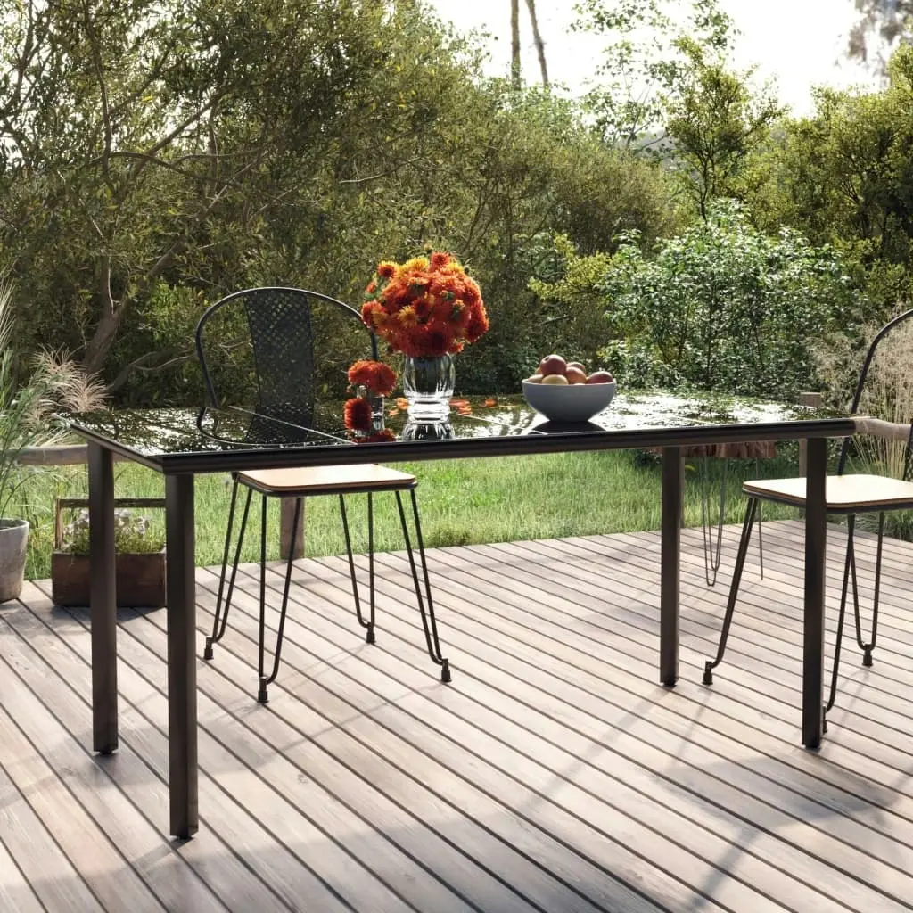 Garden Dining Table Black 160x80x74cm Steel and Tempered Glass 319283