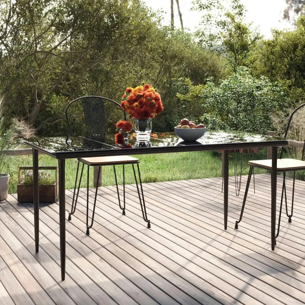 Garden Dining Table Black 160x80x74cm Steel and Tempered Glass 319279