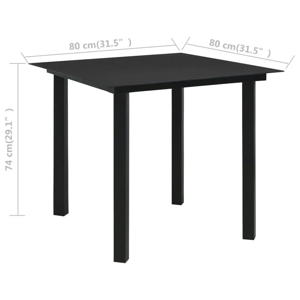 Garden Dining Table Black 80x80x74 cm Steel and Glass 312161