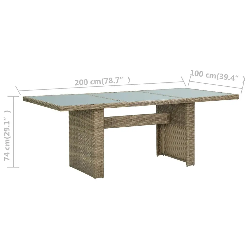 Garden Dining Table Brown 200x100x74 cm Glass and Poly Rattan 310142