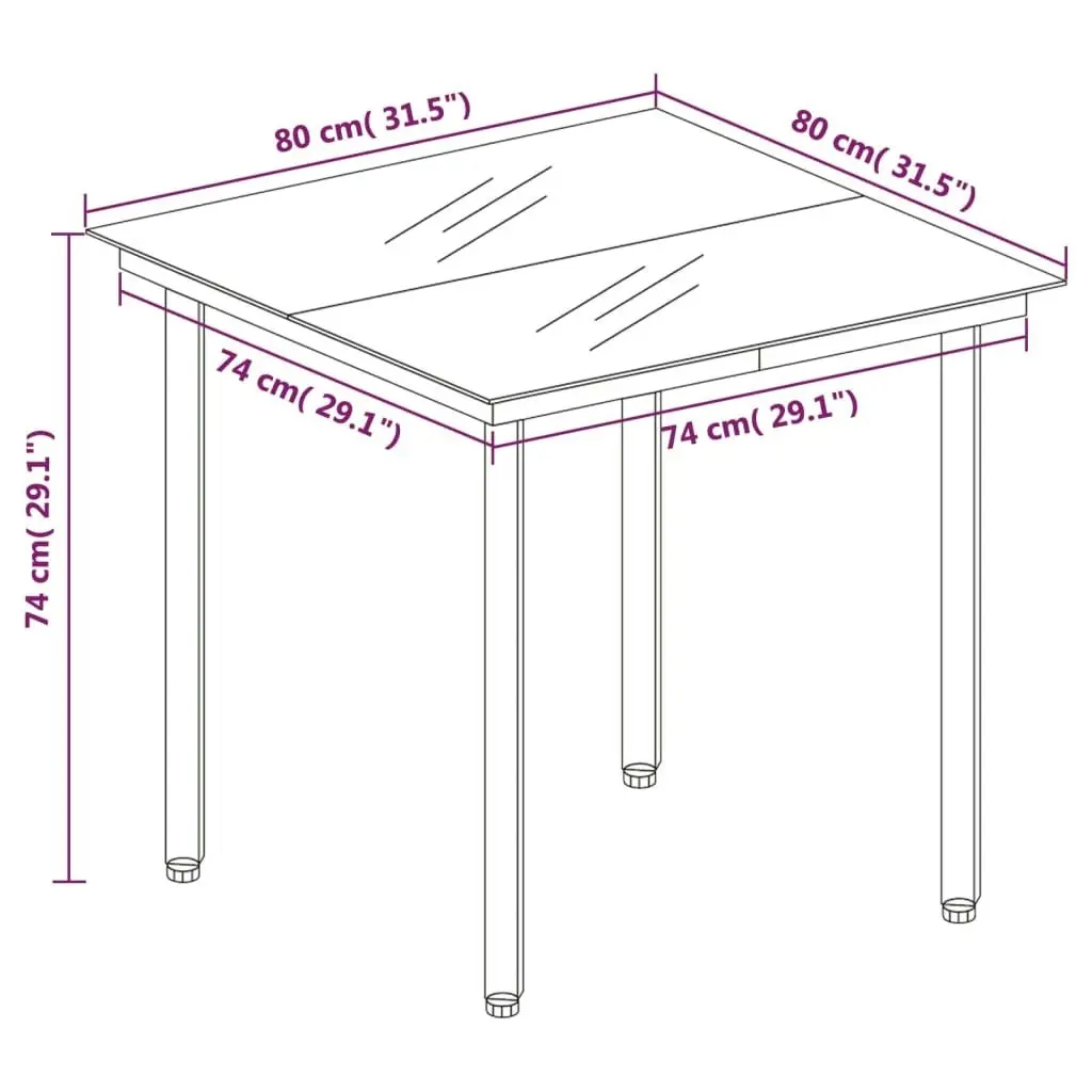 Garden Dining Table Black 80x80x74 cm Steel and Glass 318746