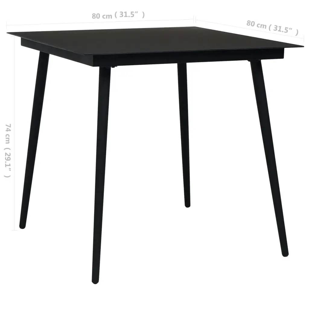 Garden Dining Table Black 80x80x74 cm Steel and Glass 312157